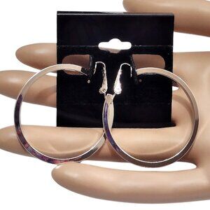 1 1/2" Avon Square Tube Hoop Clip On Earrings Silver Tone Vintage 38mm